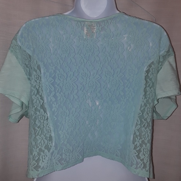 VS Mint GREEN lace crop top tie UP Burnout tee - Picture 3 of 4